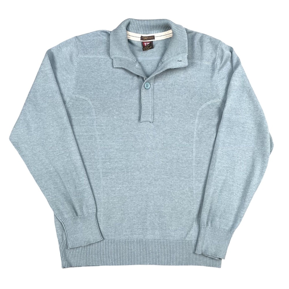 Jordan Craig Sweater Mens L Blue Legacy 100% Cotton Mock Neck 1/4 Button